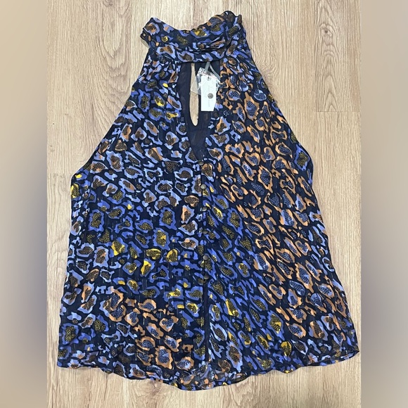 NWT Anthropologie Sleeveless Halter Top‎ Size M Keyhole Lined Tank Purple Multi - Picture 1 of 13